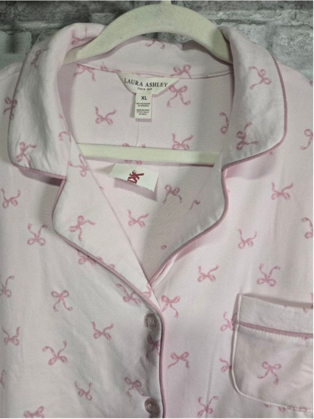 Women's Laura Ashley Pink Bow Print Pajama Set XL - Picture 4 of 9